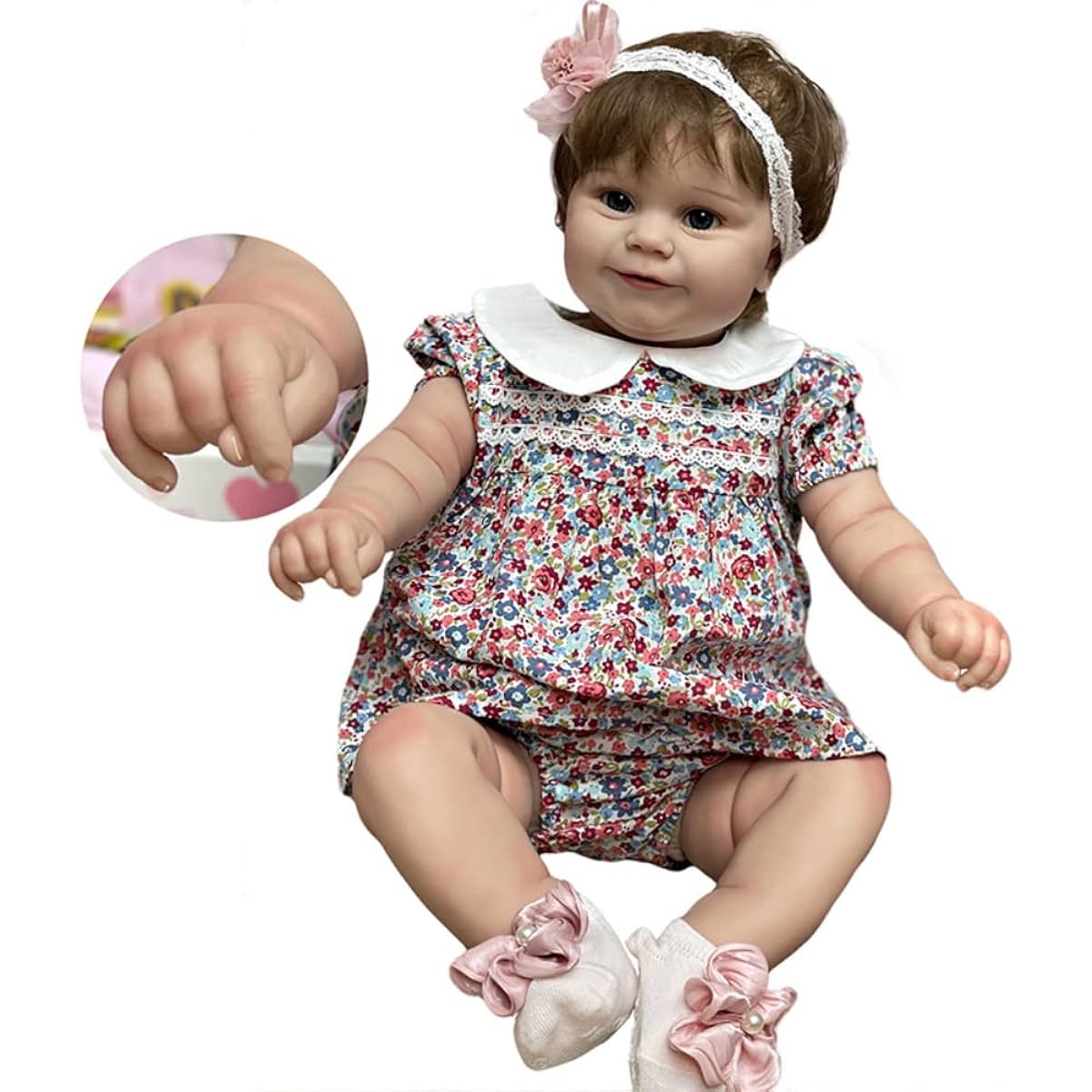 Lonian 60cm Newborn Baby Doll Long Hair 24cm Newborn Baby Doll Cross Body Realistic Newborn Girl Christmas Gift (B)
