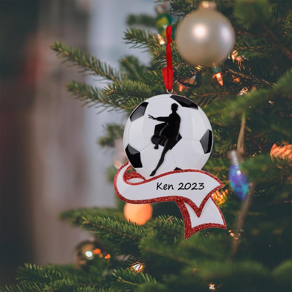 Soccer Boy Ornament - Personalized Soccer Ball Christmas Tree Ornament 2023 - Cool Soccer Christmas Anniversary Gift for Boys, Grandchildren, Team Players, Sports Fans