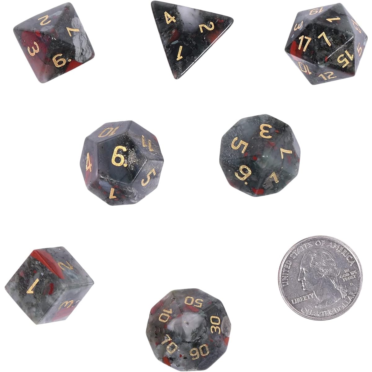 Nupuyai Healing African Bloodstone D&D Polyhedral Dice Set for Dungeons and Dragons with Box, Set of 7 Tabletop Gaming Dice for RPG MTG Roleplaying Collection