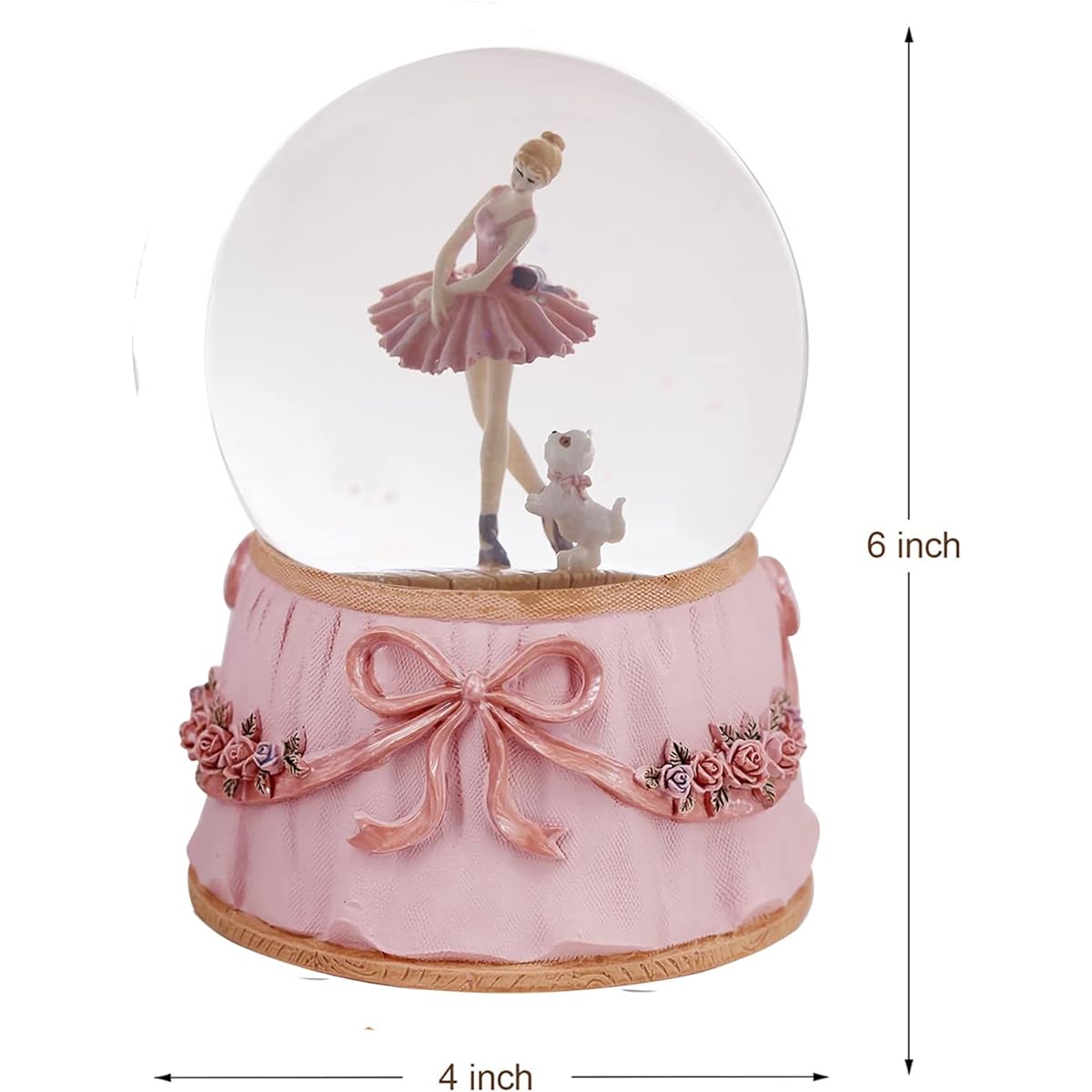 Singeek Ballerina Snow Globe Swan Lake Ballet Tune Christmas Music Snow Globe Ballet Recital Gift (Puppy and Dancer)