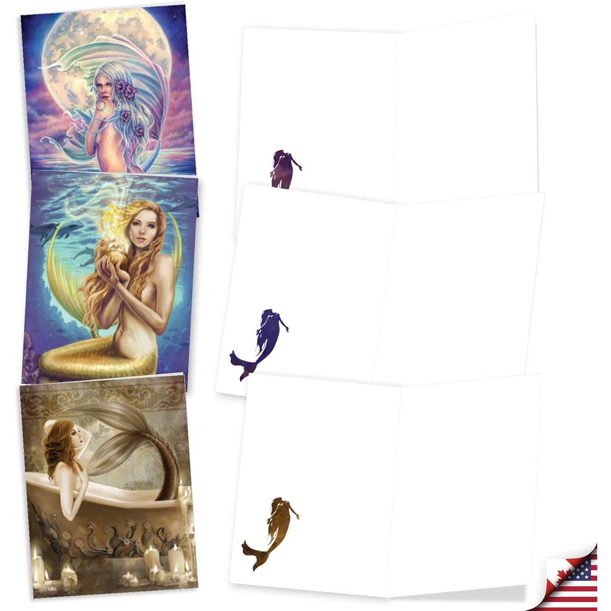 The Best Card Company 20 Assorted Blank All Occasion Note Cards Box Set 4 x 5.12 Inch with Envelopes (10 Designs, 2 of Each) Mermaid AM10205OCB-B2x10