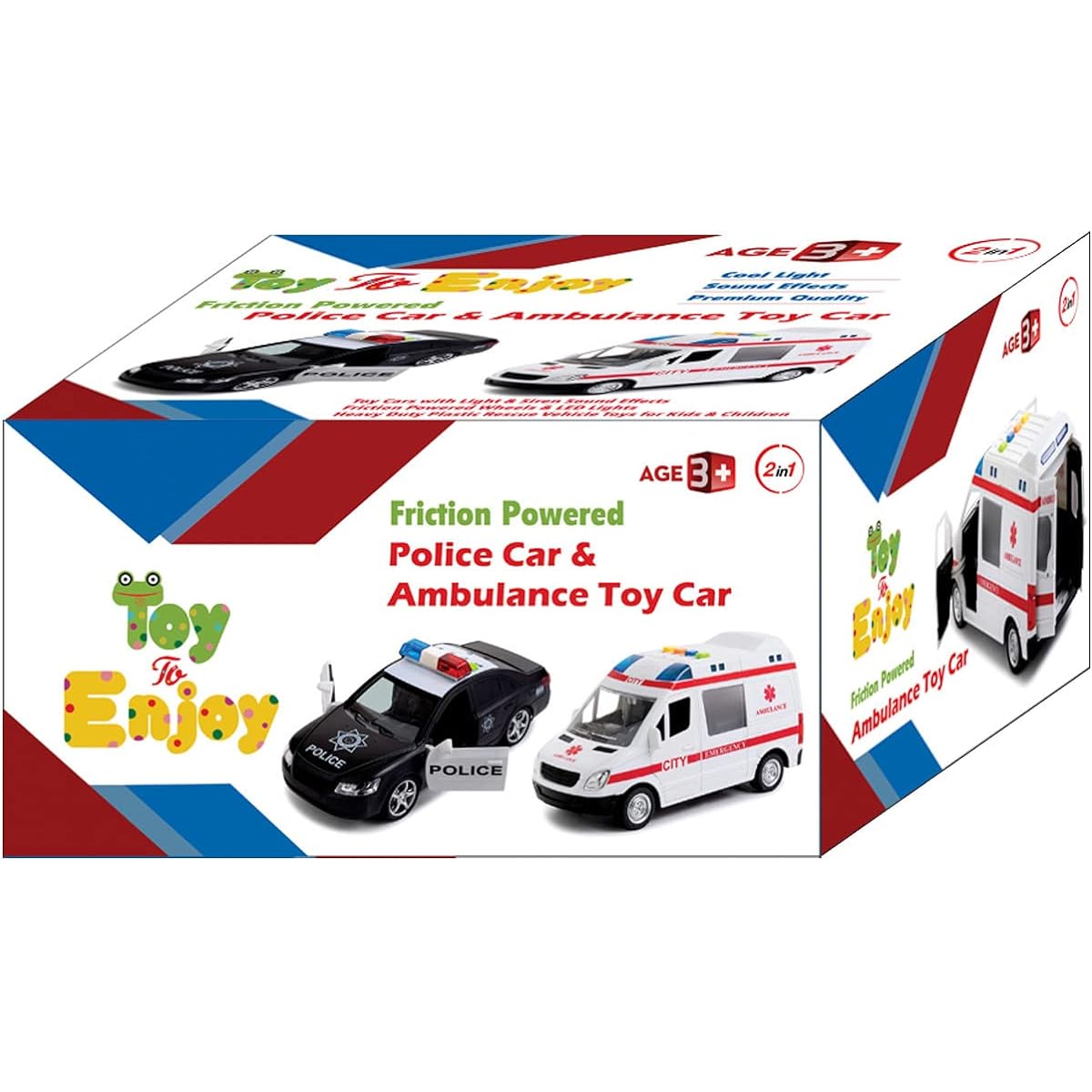 Police and Ambulance Fun Toy Set for Boys and Girls with Friction Power, Lights and Sirens