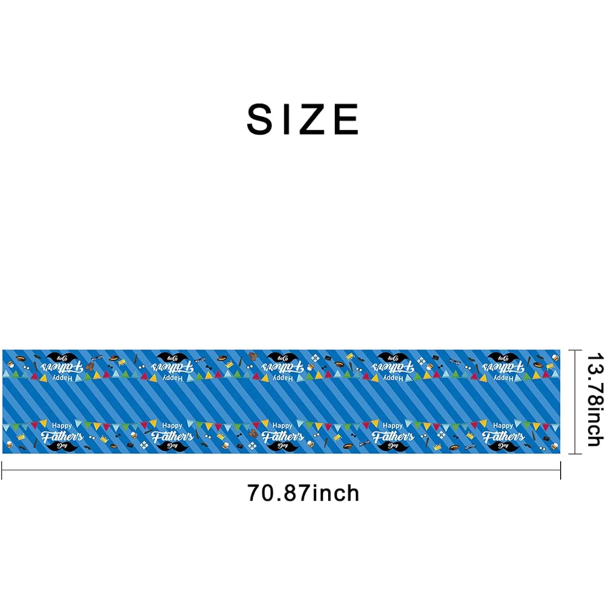 Father's Day Table Runner Blue Tablecloth Mustache Hat Design Happy Father's Day Table Decor Kitchen Dining Home Outdoor Party Decor (70 x 12 Inch)