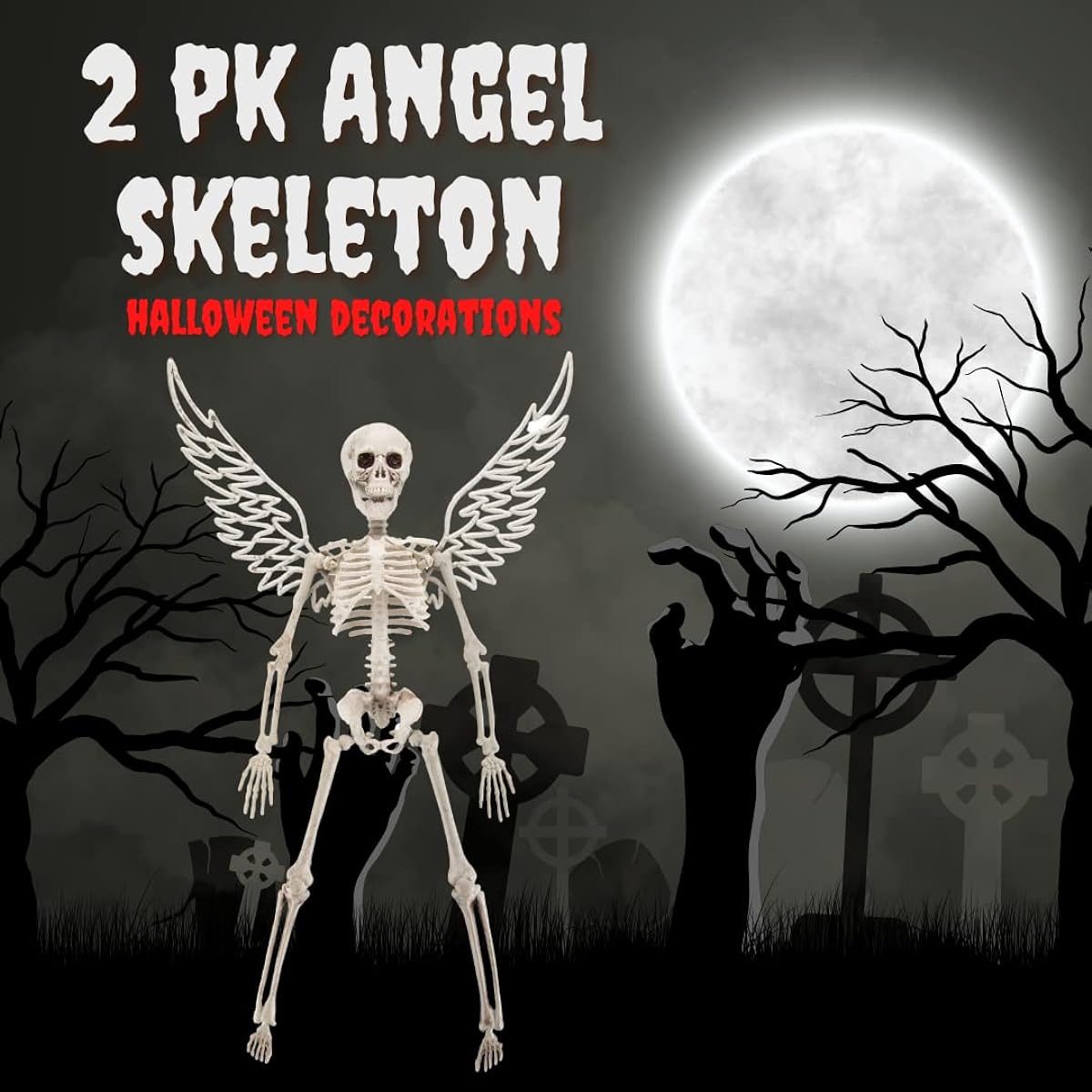 SCS Direct Angel Halloween Skeletons (2 Pack) - 16" Long - Weatherproof Decorations - For Haunted House Parties, Indoor/Outdoor, School Classrooms