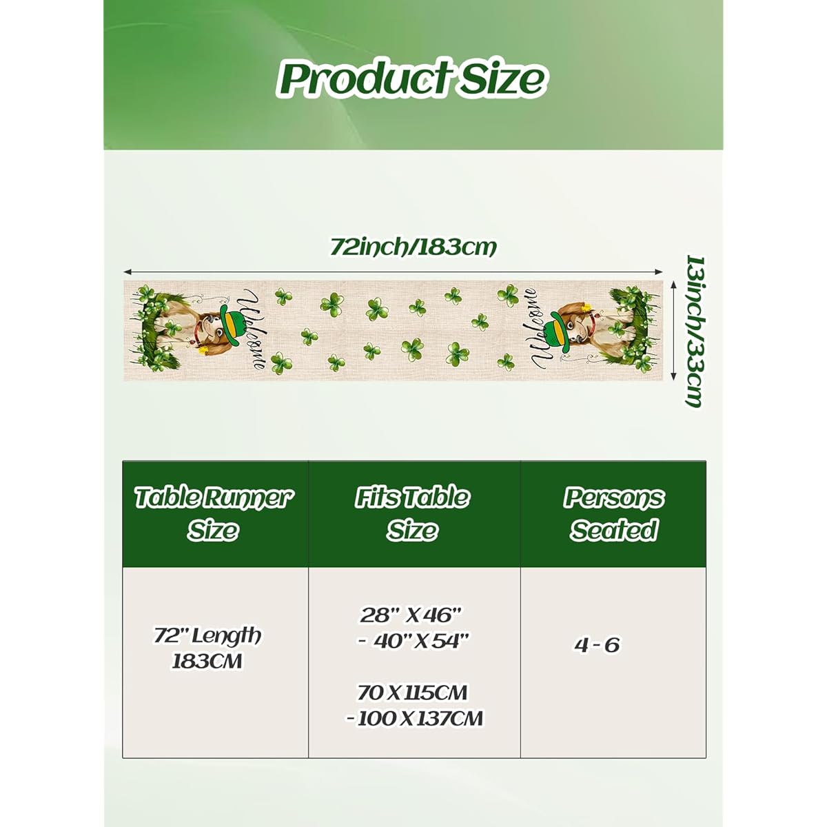 St. Patrick's Day Table Runner for Home Decoration Linen St. Patrick's Day Party Supplies 13x72 Inch