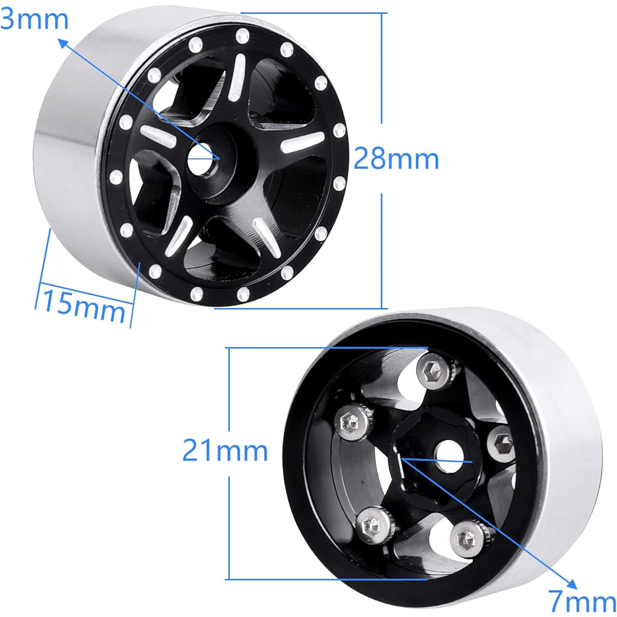 Hobbypark 4Pcs 1.0 Beadlock Wheel Rims with Brass Wheel Weights Extended 7mm Hex Wheel Hubs for 1/24 RC Crawler Car Axial SCX24 Gladiator Bronco C10 Deadbolt Upgrade (Type A)