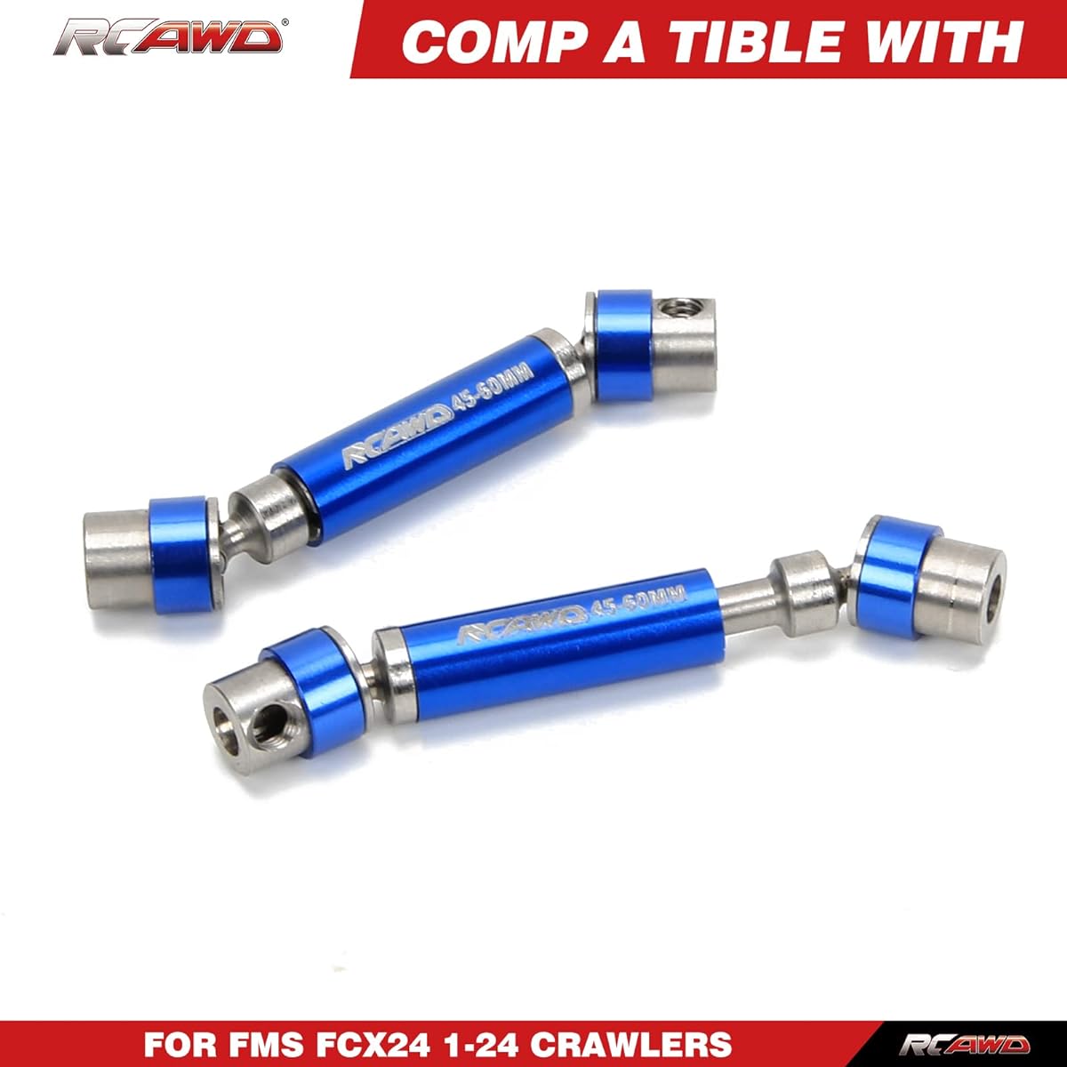 RCAWD FMS FCX24 1/24 Upgrade CVD Front & Rear Center Drive Shaft 45~60mm Axle Parts Blue