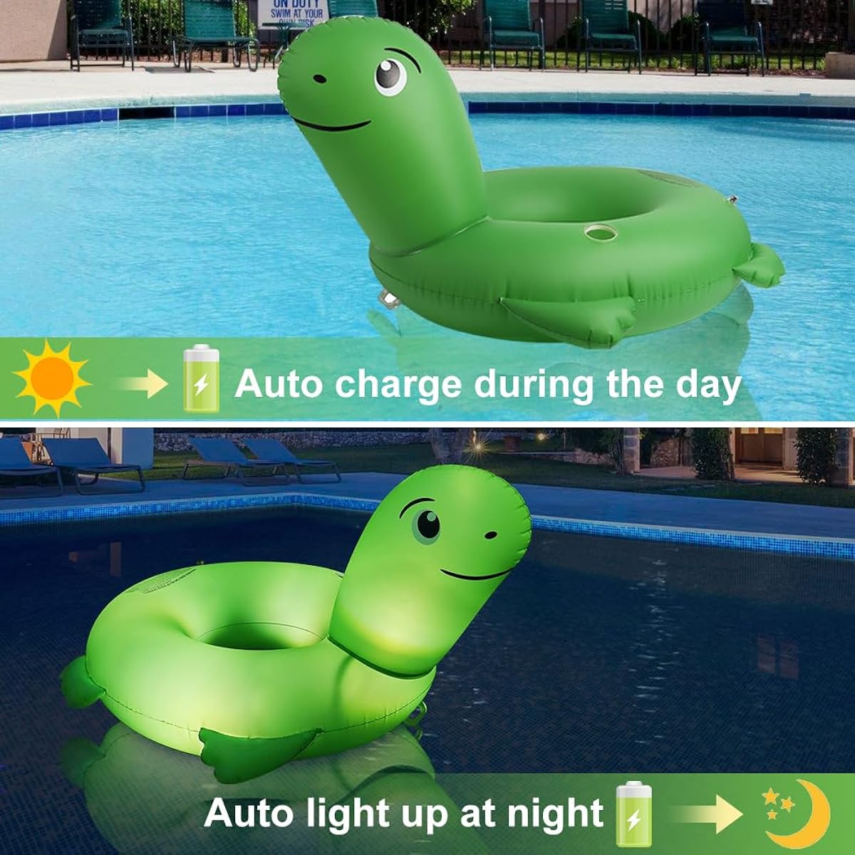 Inflatable Pool Float with Lights Solar Powered LED Color Swim Tube Ring 42" Large Pool Beach Lake Beach Floating Summer Pool Raft Lounge Adult