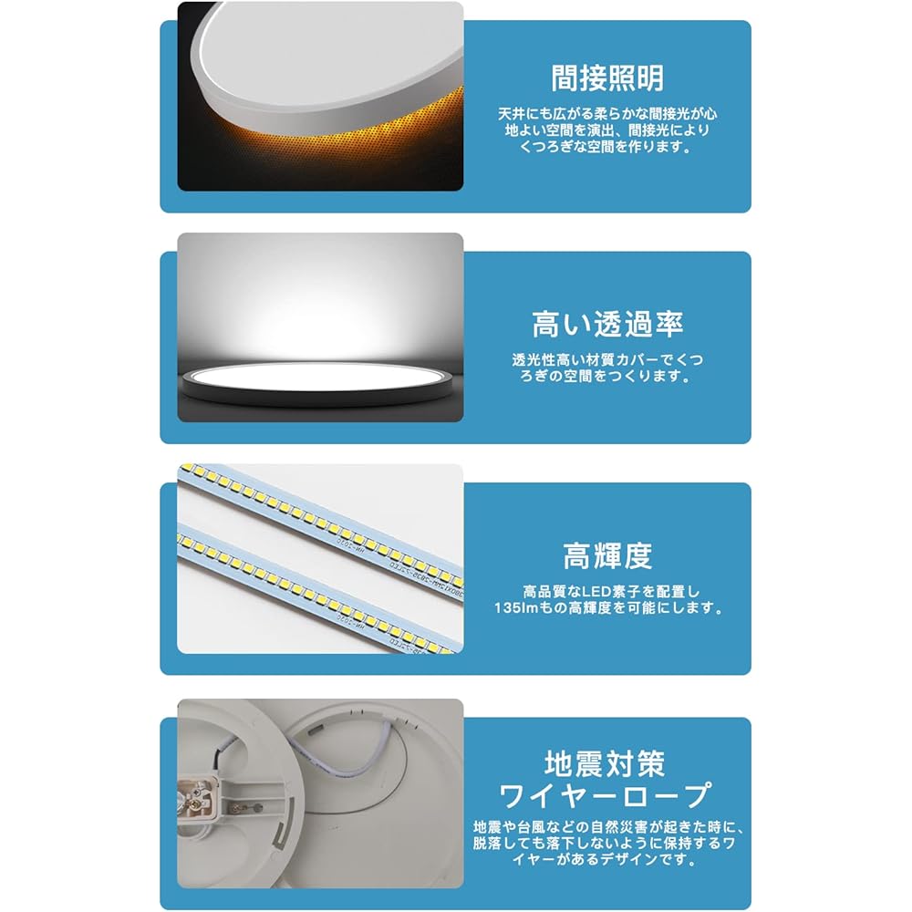 OCIOC Energy-Save LED Ceiling Light, Dimmable, Alexa Compatible, Night Light, Easy Install, Tremor-Proof Wire, Area: 104.6 - 174.4 ft² (6 - 10 tatami), 11.8 inch (300 mm), White Frame, Indirect (RGB)