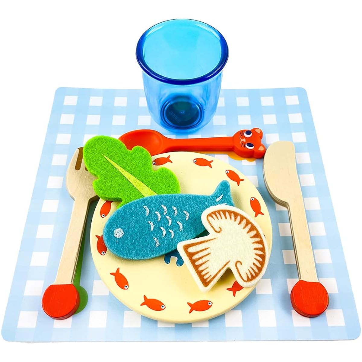 Pretend play set, tableware set, food, plates, meal set, girls, 1 year old, 1.5 year old, educational toys, kitchen set | DJECO Dinnertime Kitten | (DJ06547)