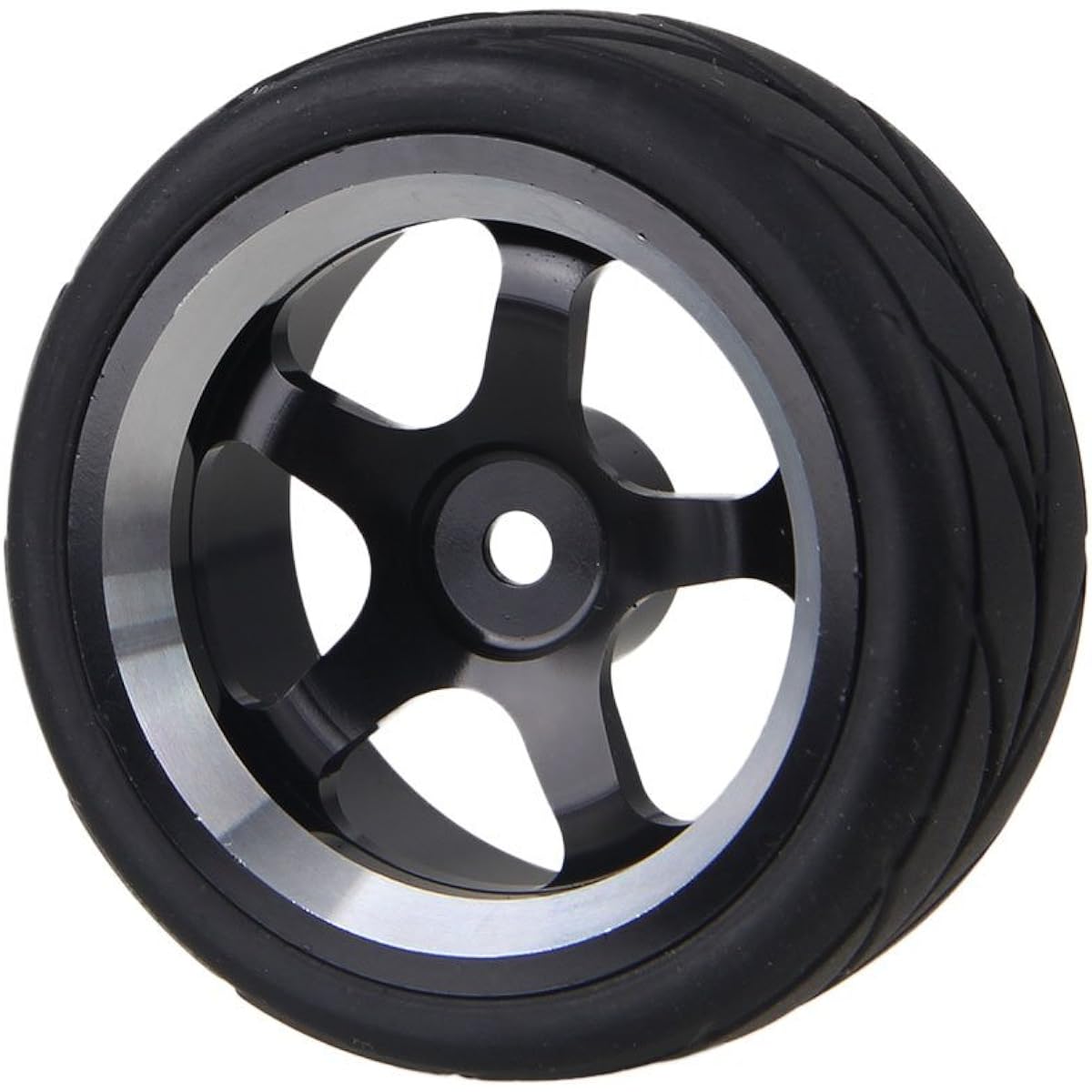 LAFEINA 1:10 RC On-Road Racing Car Rubber Tire & Alloy Aluminum Wheel Rim 1/10 Scale On-Road Car HSP HPI (Set of 4) Arrow Tire 5 Spoke Alloy Wheel-Black