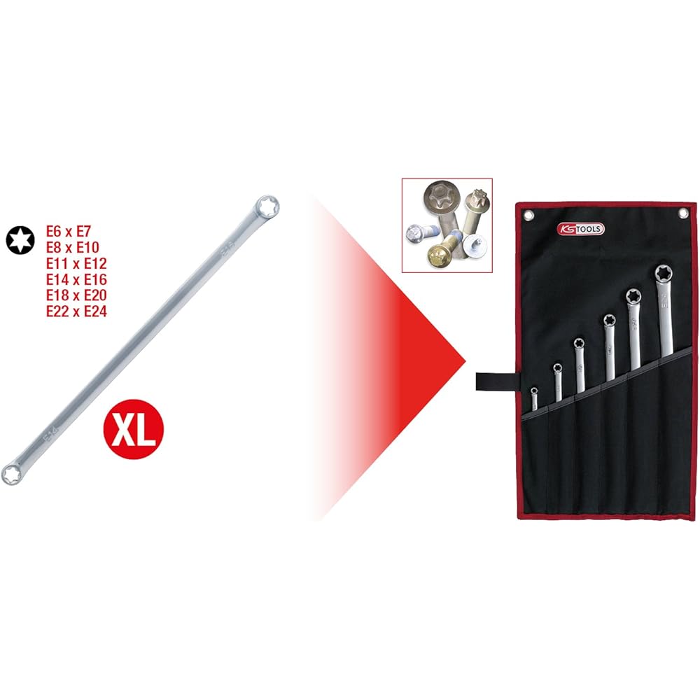 KS TOOLS CHROMEplus Double ring spanner for TX E-Profile 6 pcs extra long 518.0930