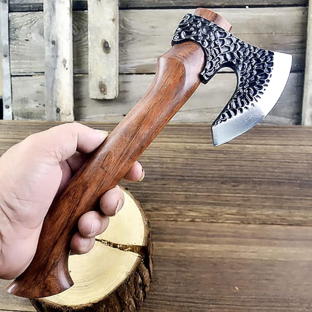 SWAG GEAR Ax, Hatchet, Camping Ax, Hand Ax, Indian Hatchet, Made of High Quality Steel, Wood Chopping, Outdoor, Mountain Climbing Ax, Whetstone, Laser Leather, Protective Cover
