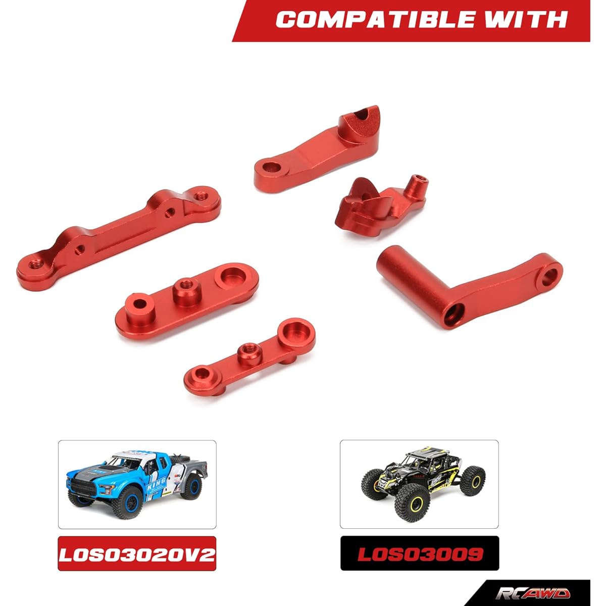 RCAWD Aluminum Servo Mount for 1/10 Losi Rock Rey, Losi Baja Rey Upgrade Steering Servo Set Parts for #LOS231008 Red