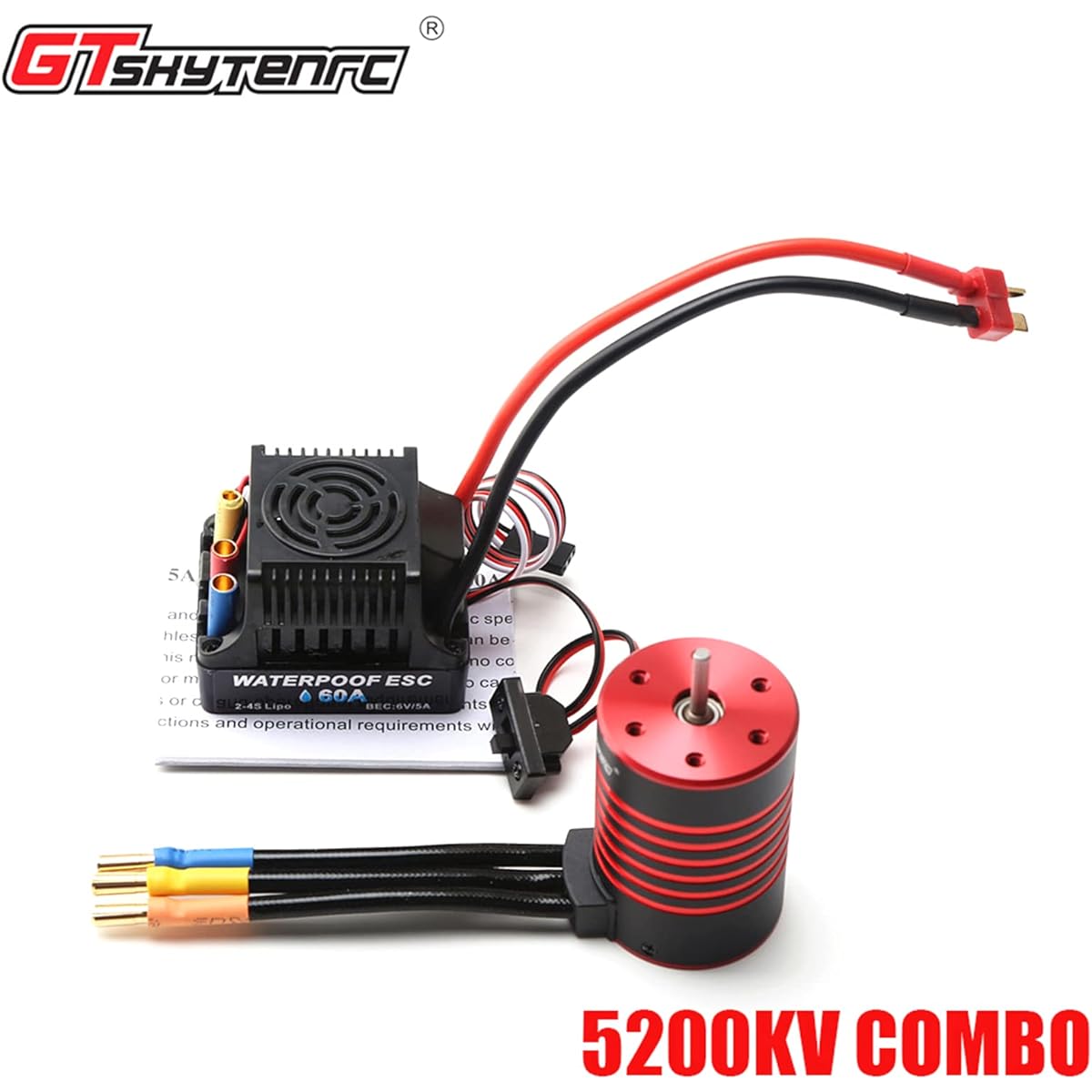 GoolRC 3650 Brushless Motor 5200KV RC Car Motor Waterproof Motor 60A ESC T Plug for 1/10 RC Car Truck