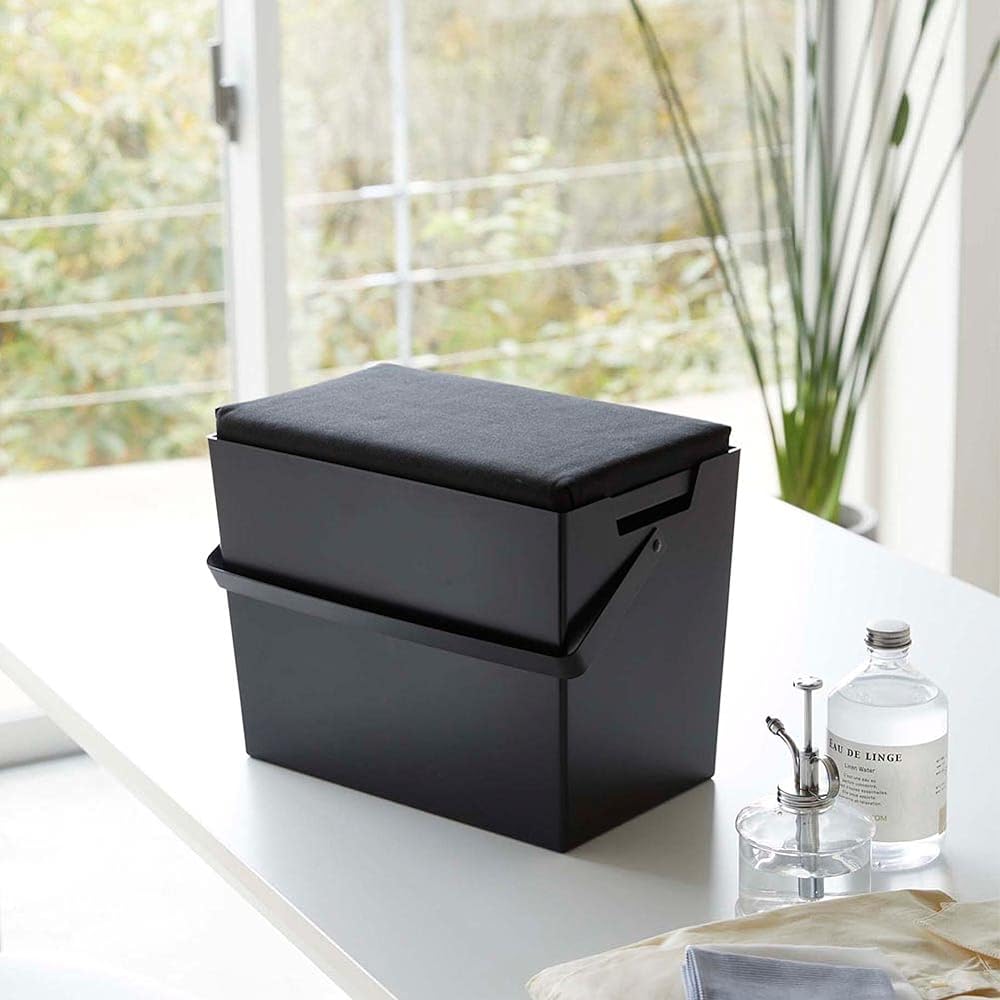 Yamazaki Jitsugyo 5458 Iron storage case with lid that can be ironed, black, approx. W33XD20.5~20XH26~31cm (including handle), tower, portable, with handle