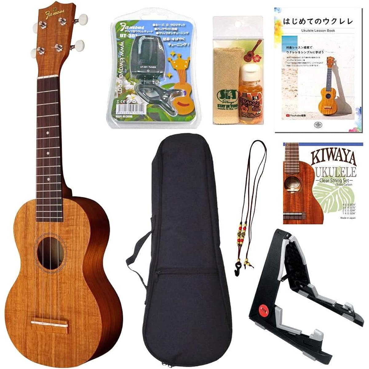 Famous FS-5G Perfect 8-piece set for beginners Famous gear peg specification domestic standard ukulele New specification introductory set