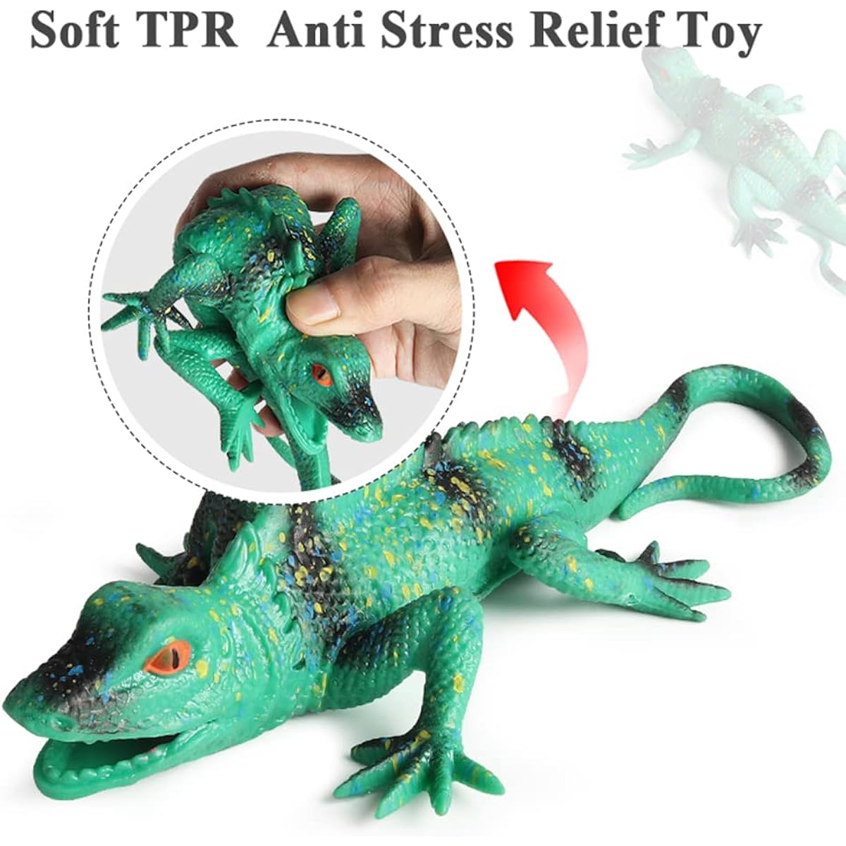 RCOMG Realistic Lizard Toys TPR Odorless Super Stretch Stress Relief Squishy Rubber Animal Figures for Bath Pool Party Cake Topper Set of 3