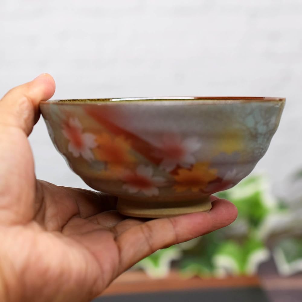 Couple's Tea Bowl, Stylish Tableware, Kutani Ware, Pair, Rice Bowl, Sunlight Flower Pattern, Ceramic Tea Bowl, Brand, Japanese Tableware, Made in Japan