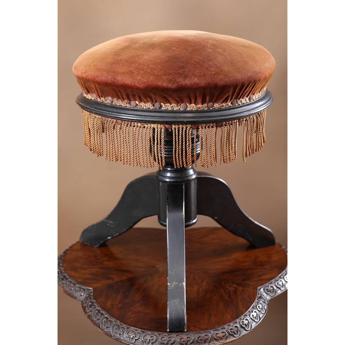 Pre-war piano round stool with tassels / Antique vintage chair, height adjustable, Yamaha Kawai round stool