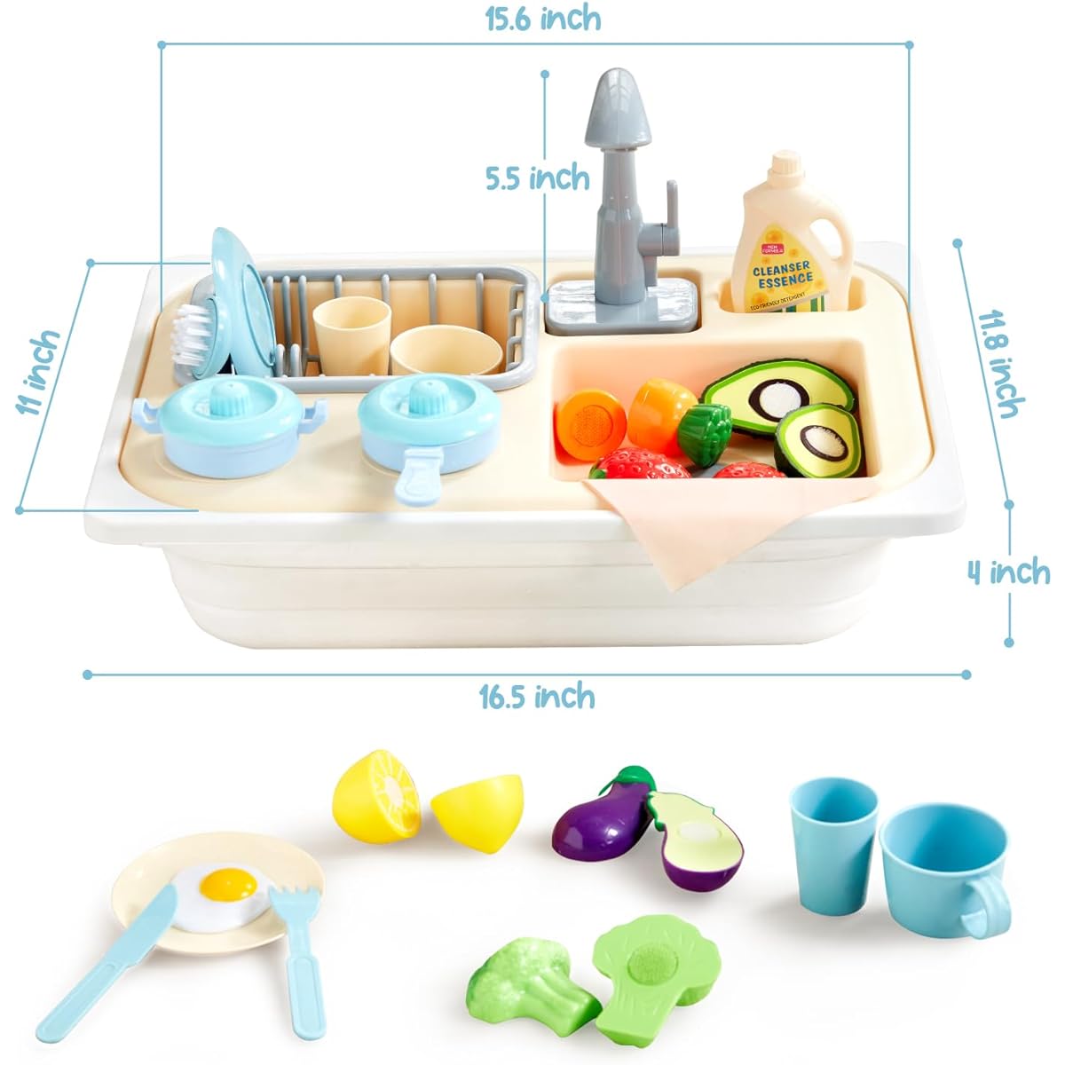 Beright Play Kitchen Sink Toy, Toddler Sink Toy with Upgraded Faucet Pretend Play Toy Running Water Perfect Match with Beright Sensory Table.