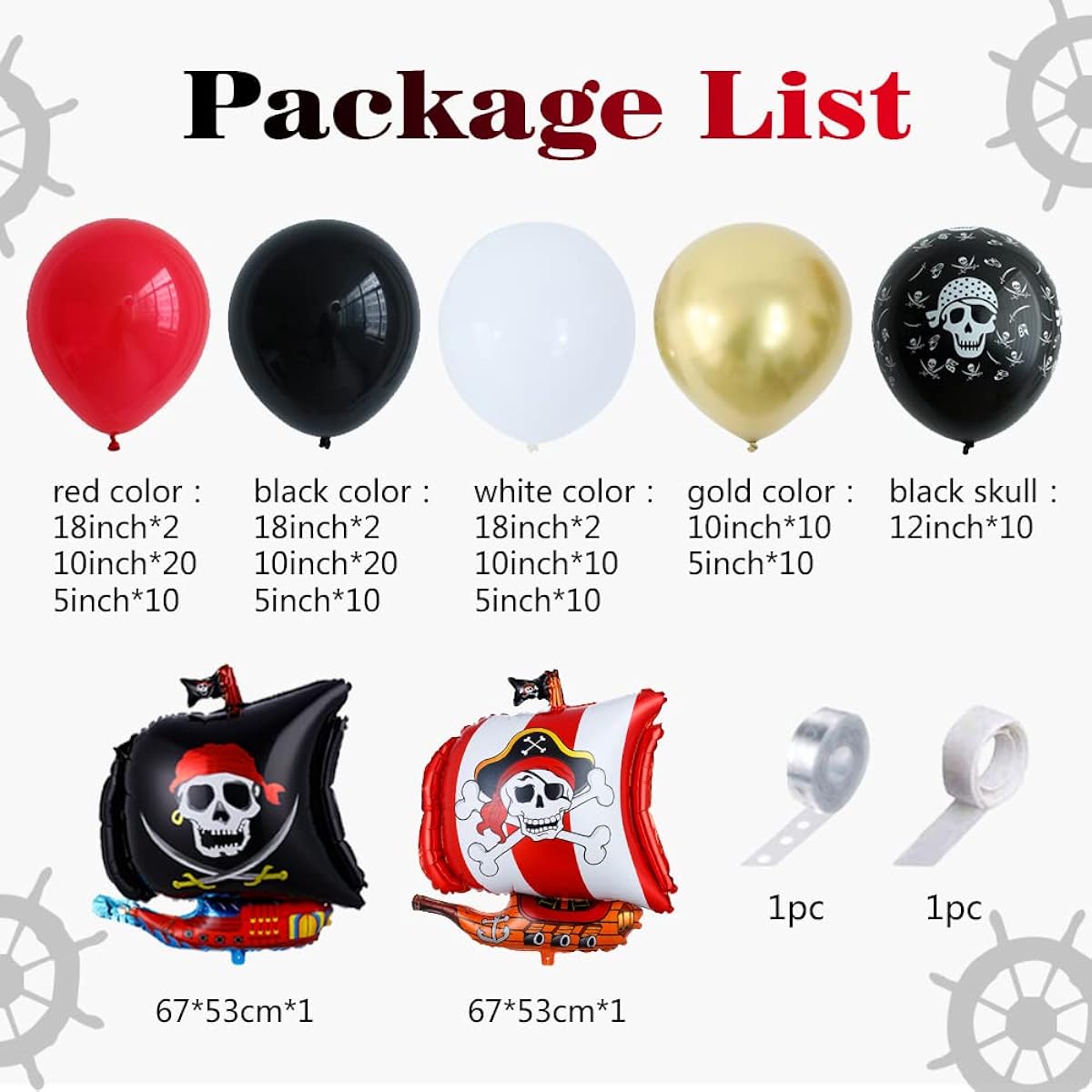 Pirate Balloon Garland Kit Red Black White Skull Metallic Gold Balloon Arch Pirate Ship Theme Sea Sailing Graduation Halloween Baby Shower Boy Birthday Party Decoration Supplies 120pcs