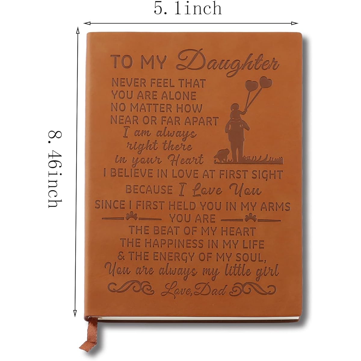 To my Daughter Gifts, Leather Notebook from Mom and Dad, Inspirational Quotes, Gifts for Daughter, Birthday, Wedding, Graduation, Back to School, Personal Journal (NEVER FEEL Dad)