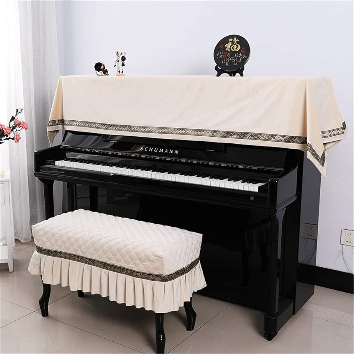 Digital Piano Dust Cover Velvet Breathable Dustproof Piano Cover 2 Piece Set Simple 90x200cm Universal for Universal Piano (Color: B, Size: S)