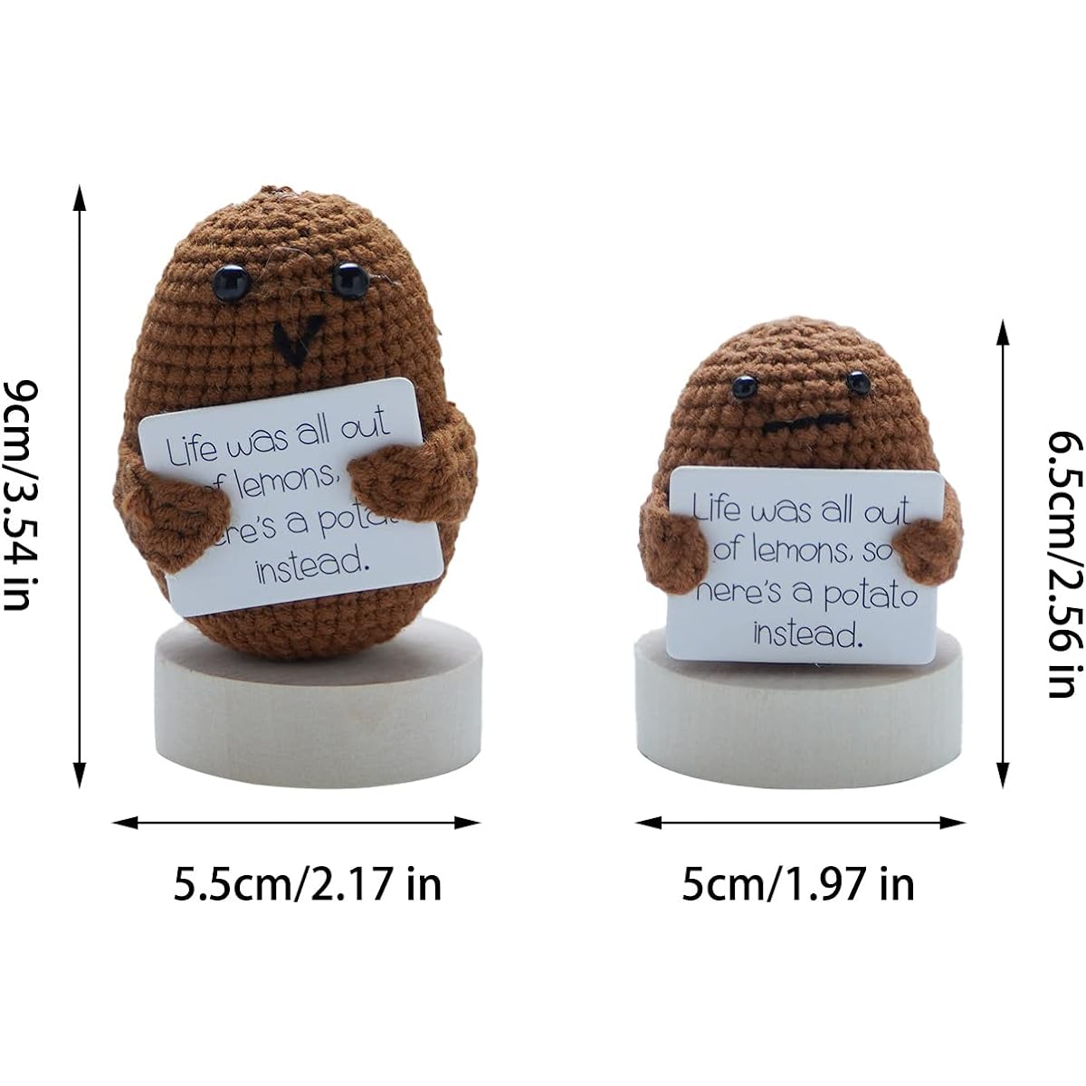 Sikyby Positive Potato Knitted Doll with Inspirational Card, Stress Relief Toy, Funny Desk Car Decor Ornament, Unique