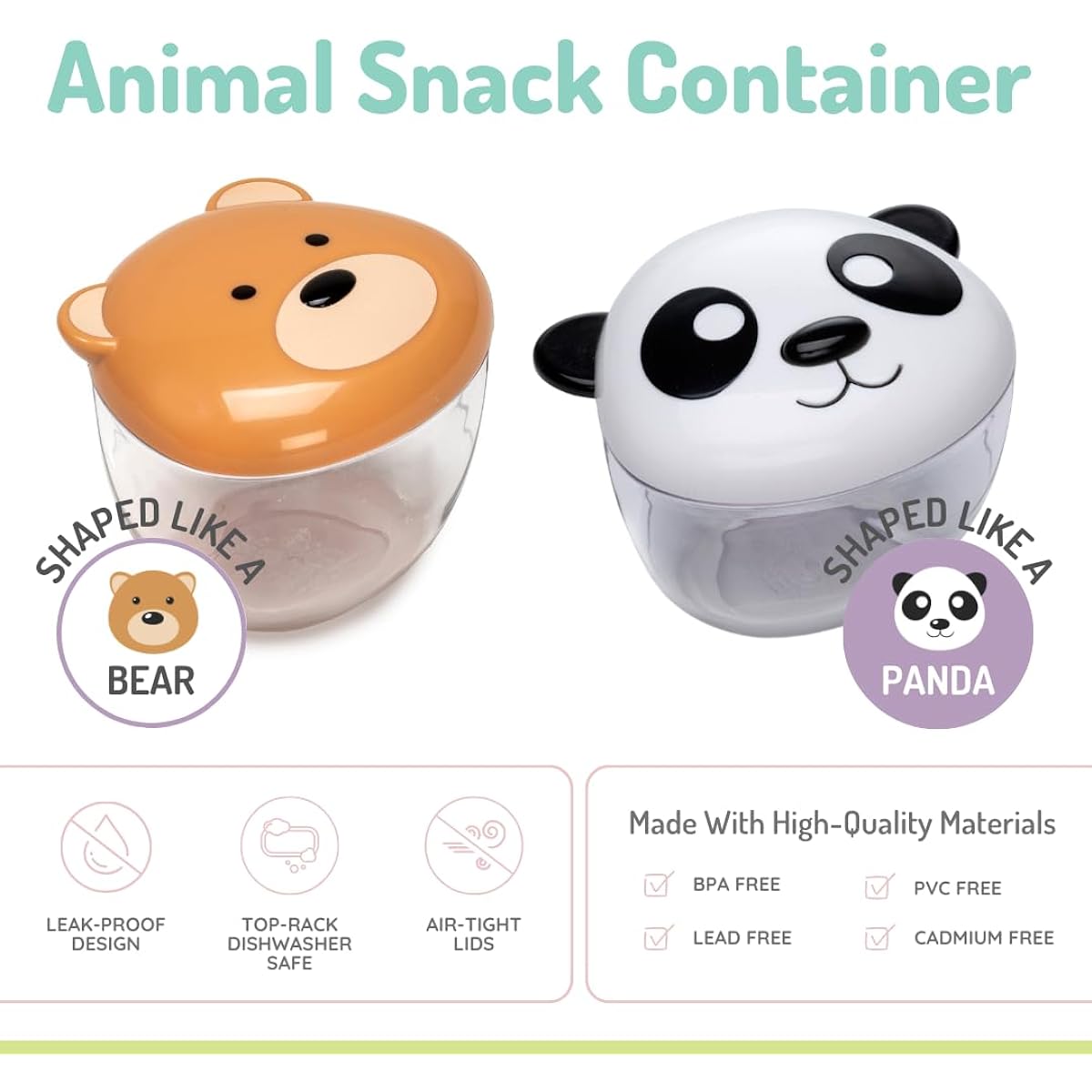 melii animal snack container 2 pack (bear & panda)
