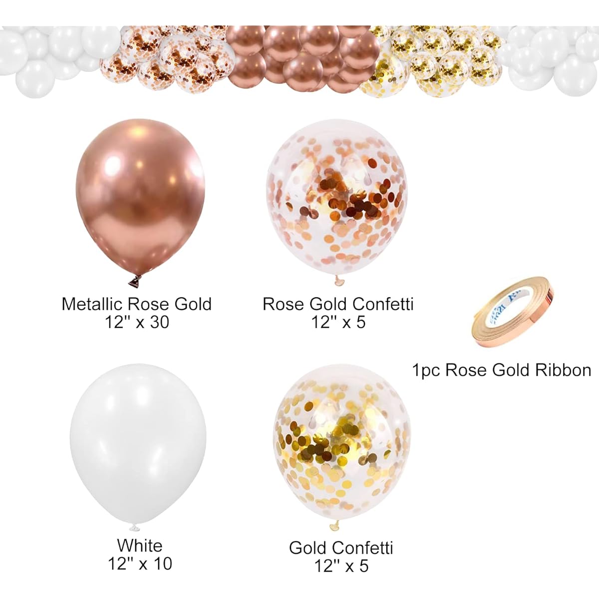 Nobledecor Rose Gold Balloons 50 Pack Rose Gold Confetti Latex Balloons, 30cm Birthday Balloons Rose Gold Bachelorette Balloons Rose Gold Retirement Wedding Graduation Decorations