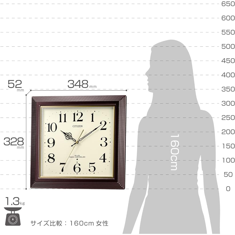 RHYTHM Citizen Wall Clock Radio Clock Analog Square Brown CITIZEN "Yasaka" 4MY803-006