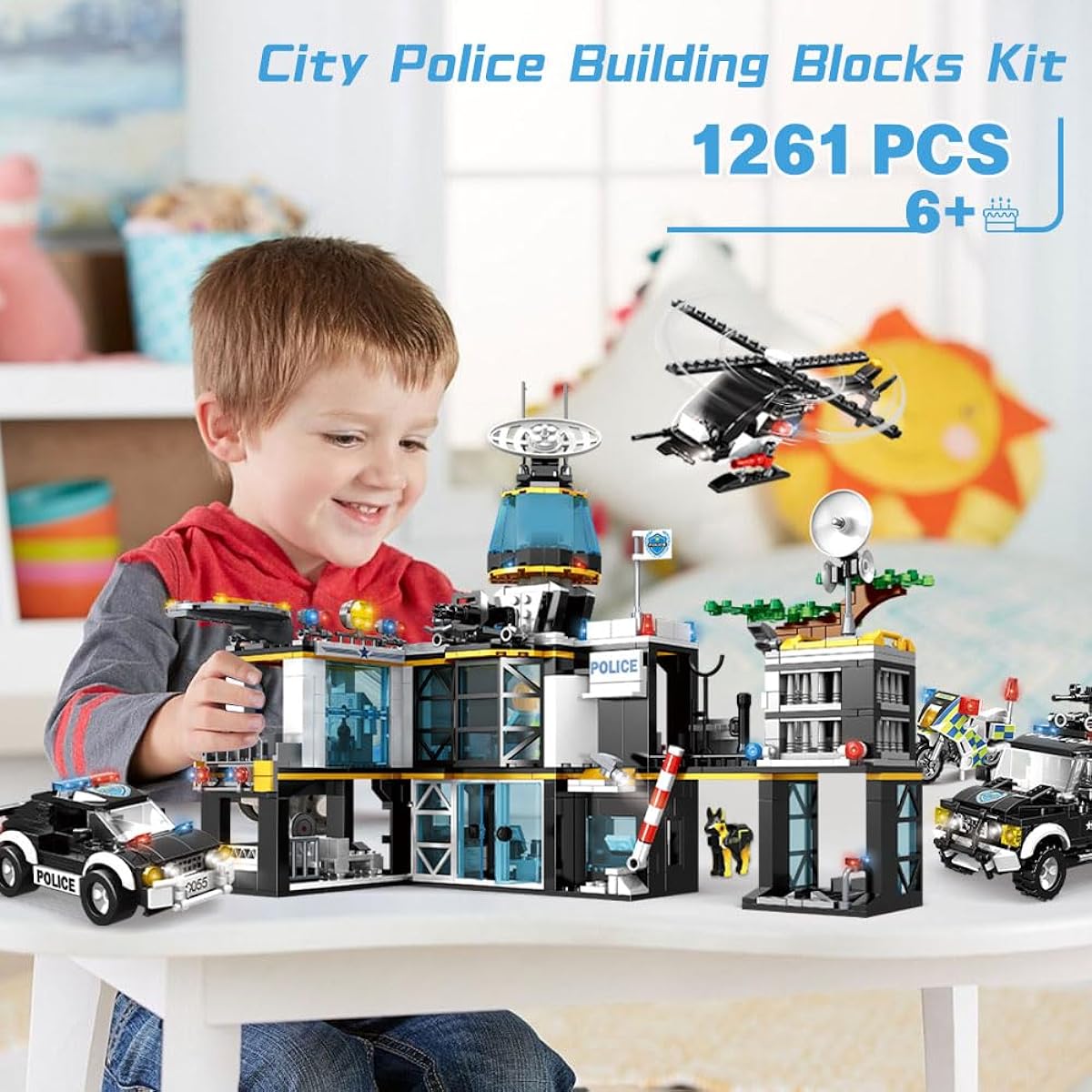 City Police Station Building Blocks Set 1261 Pieces Police City Building Toys Helicopter Bike Police Car STEM Police Toys Playset for Kids Boys Girls Ages 6+