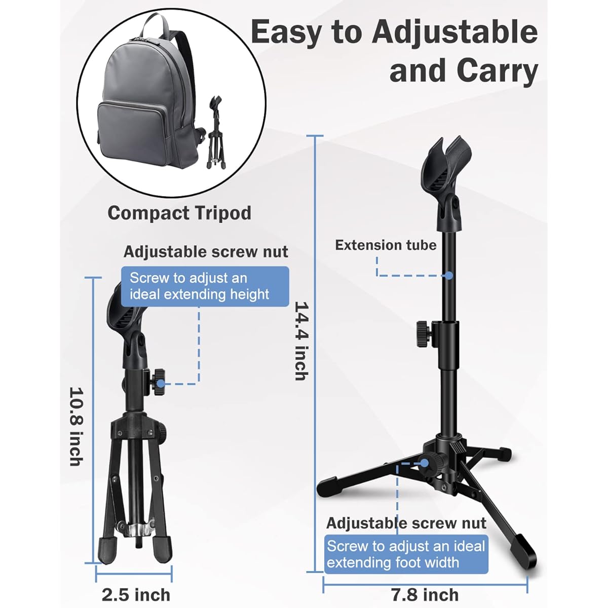 Mictop 2 Pack Desktop Microphone Stand Portable Foldable Tripod with Microphone Clip Holder Adjustable Mic Stand Compatible with Dynamic Microphones like Samsung Q2U Shure SM58 SM57 PGA48 PGA58