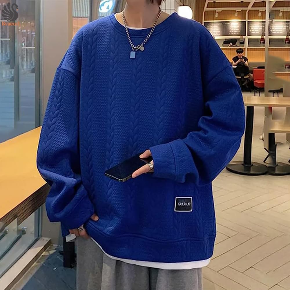 Bvaeocl Men's Hoodie Sweatshirt Long Sleeve Round Collar T-Shirt Pullover Casual Comfortable Loose Large Size Fashion Spring Autumn Winter BV83