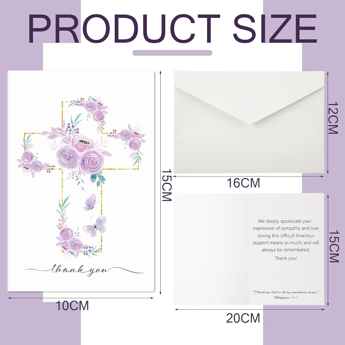 Geyoga 50pcs Funeral Thank You Cards Floral Greenery Cross Bereavement Cards with Envelopes Sympathy Memorial Cards with Envelopes for Funeral Family Friends Loved Ones Celebration of Life