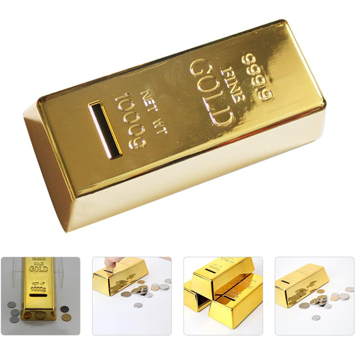Toyvian Gold Brick Piggy Bank Gold Coin Pot Gold Brick Coin Pot Gold Coin Box Gold Coin Bars 3pcs