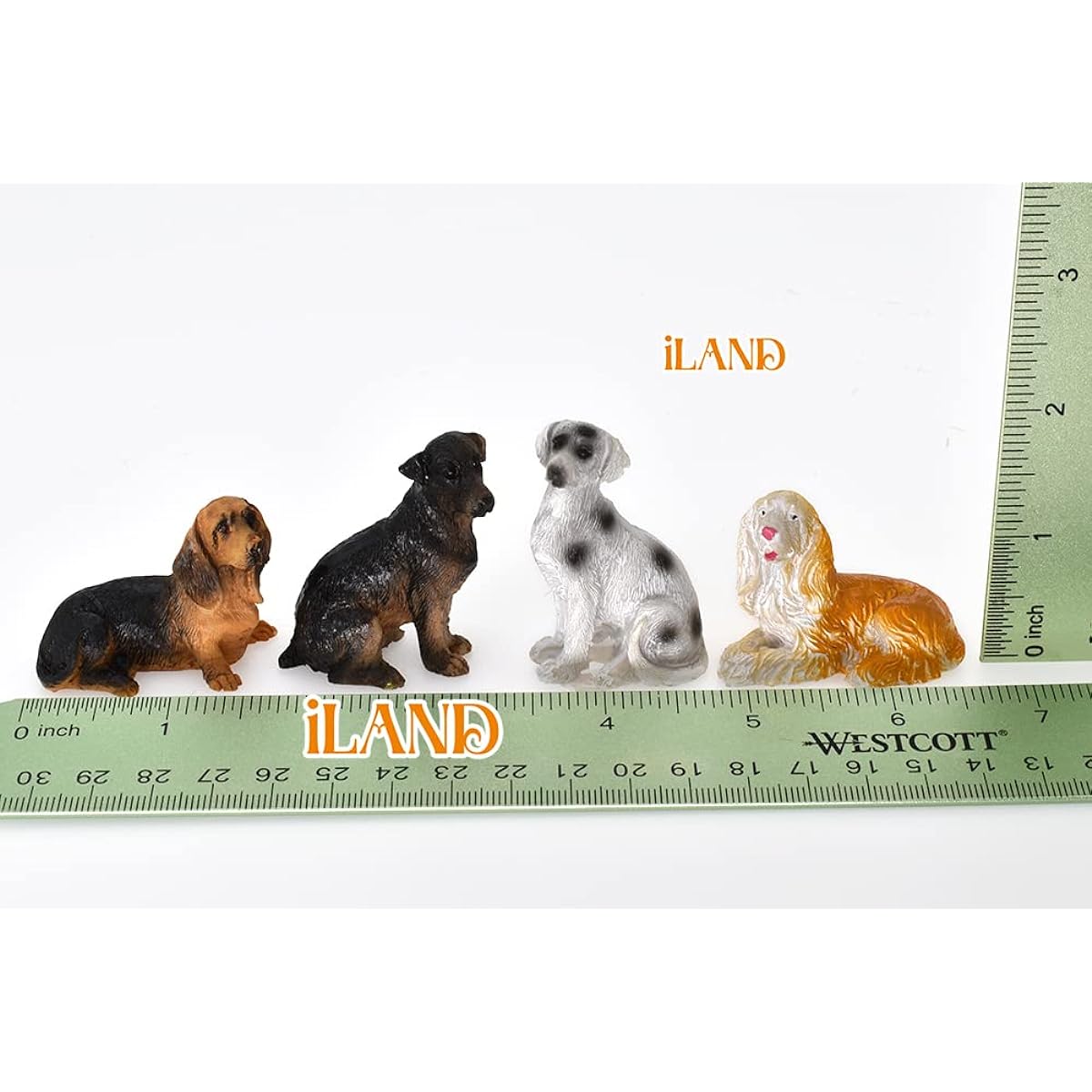 iland Dollhouse Mini Dog Pets 4 Pieces Realistic Miniature Dog Figures Hand Painted Small Dogs Cocker Spaniel Dalmatian Basset Hound German Hunt Terrier 1:12 Scale Dog Cake Topper