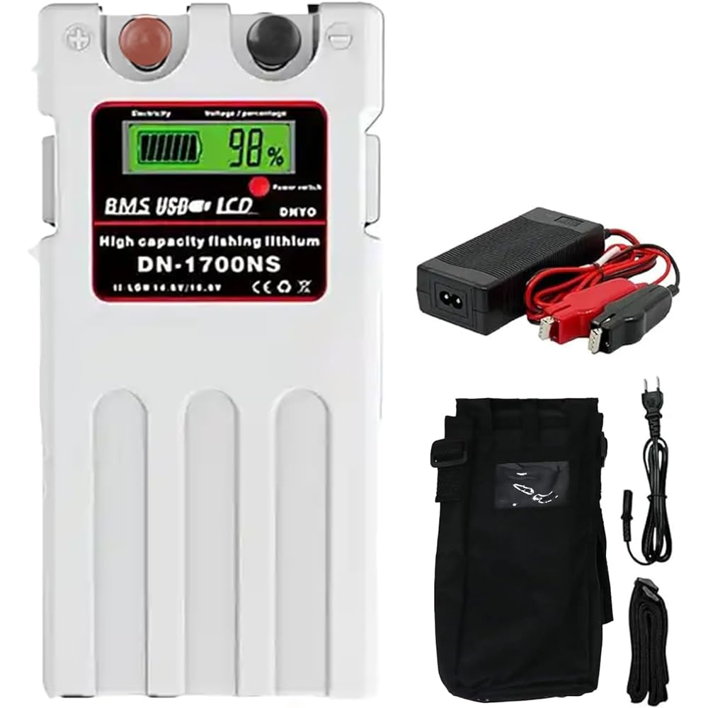 @NSS DN-1700NS Daiwa Shimano Electric Reel Battery Charger Cover 3 Piece Set 14.8V 14000mAh Panasonic Cell (Black)