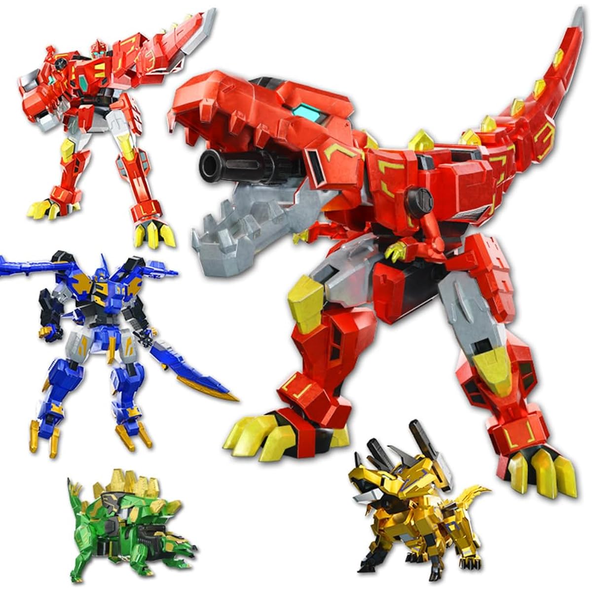 TROONZ EAKI Mech Dinosaur Tank Transform Combinati Dinosaur Robot Kids Plastic Toy Set Dinosaur and Robot Mode Birthday and Holiday Gift Decoration,5pcs
