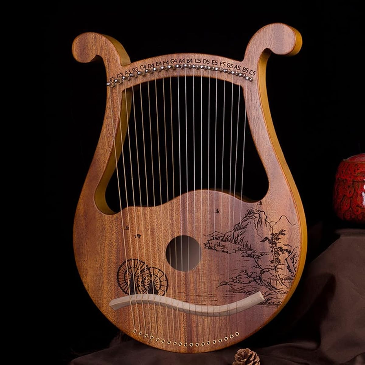 WowZza Lyre Harp, 19 String Harp with Music Book, Tuning Wrench, Extra Strings for Beginners, Perfect for Kids Adults Music Lovers