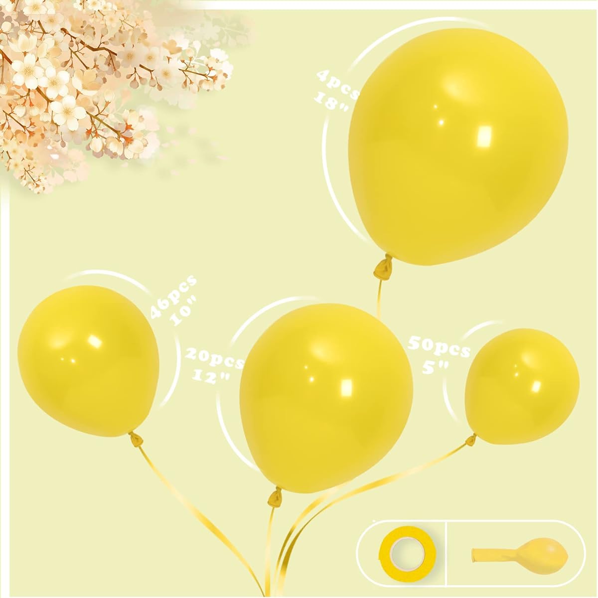 CUTEUP Yellow Balloon Garland Kit - 120pcs 18/10/12/5inch Yellow Balloons Different Size Yellow Qualatex Balloons Party Decorations for Birthday Bachelorette Party Graduation Wedding Baby Shower