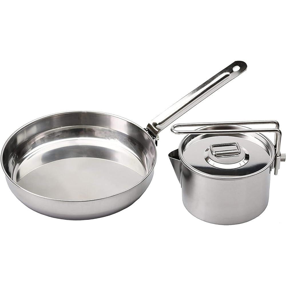 IWATANI Tough Maru Jr & Captain Stag Laguna Stainless Steel Cooker Set (Black, Large)