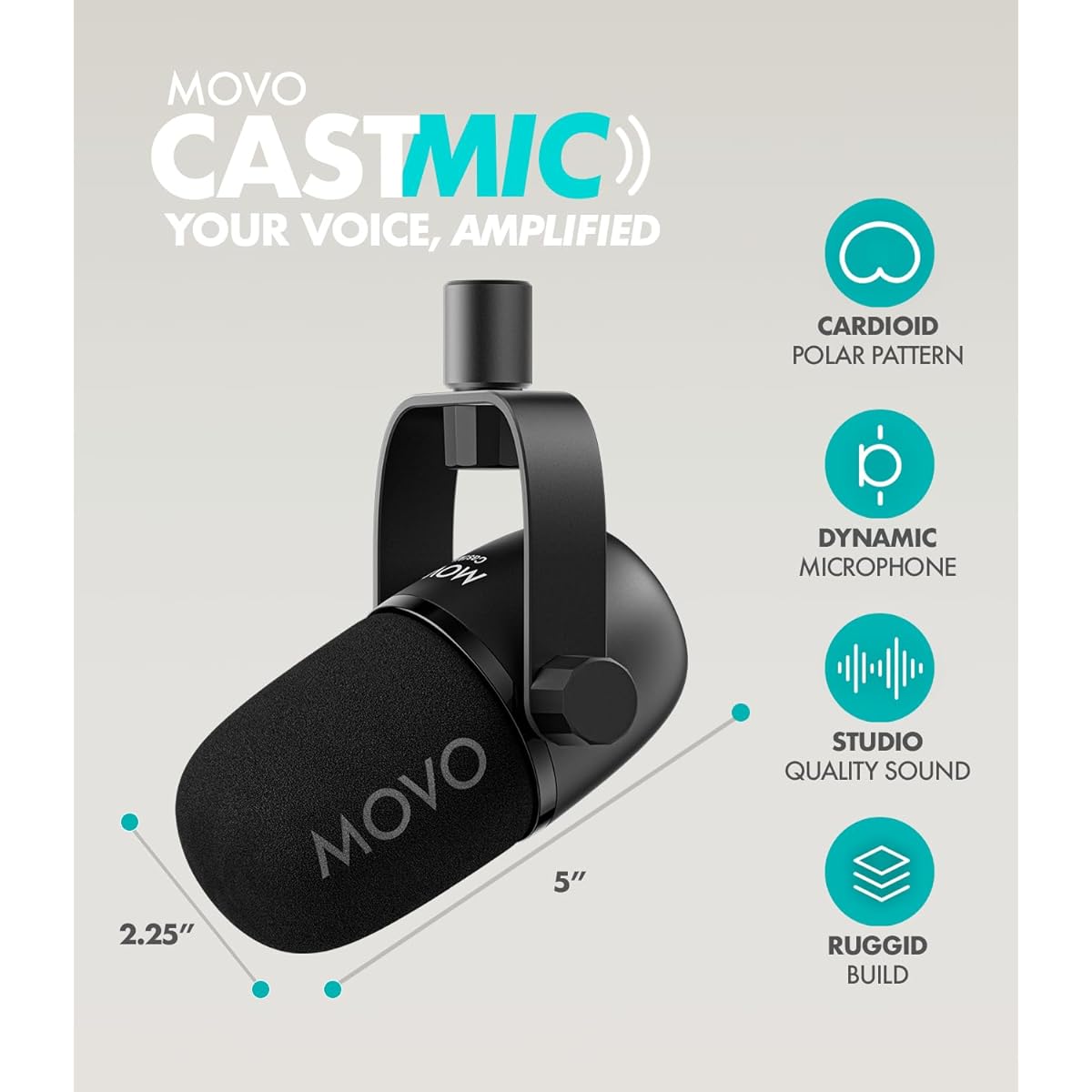 Movo CastMic Dynamic Podcasting Microphone.