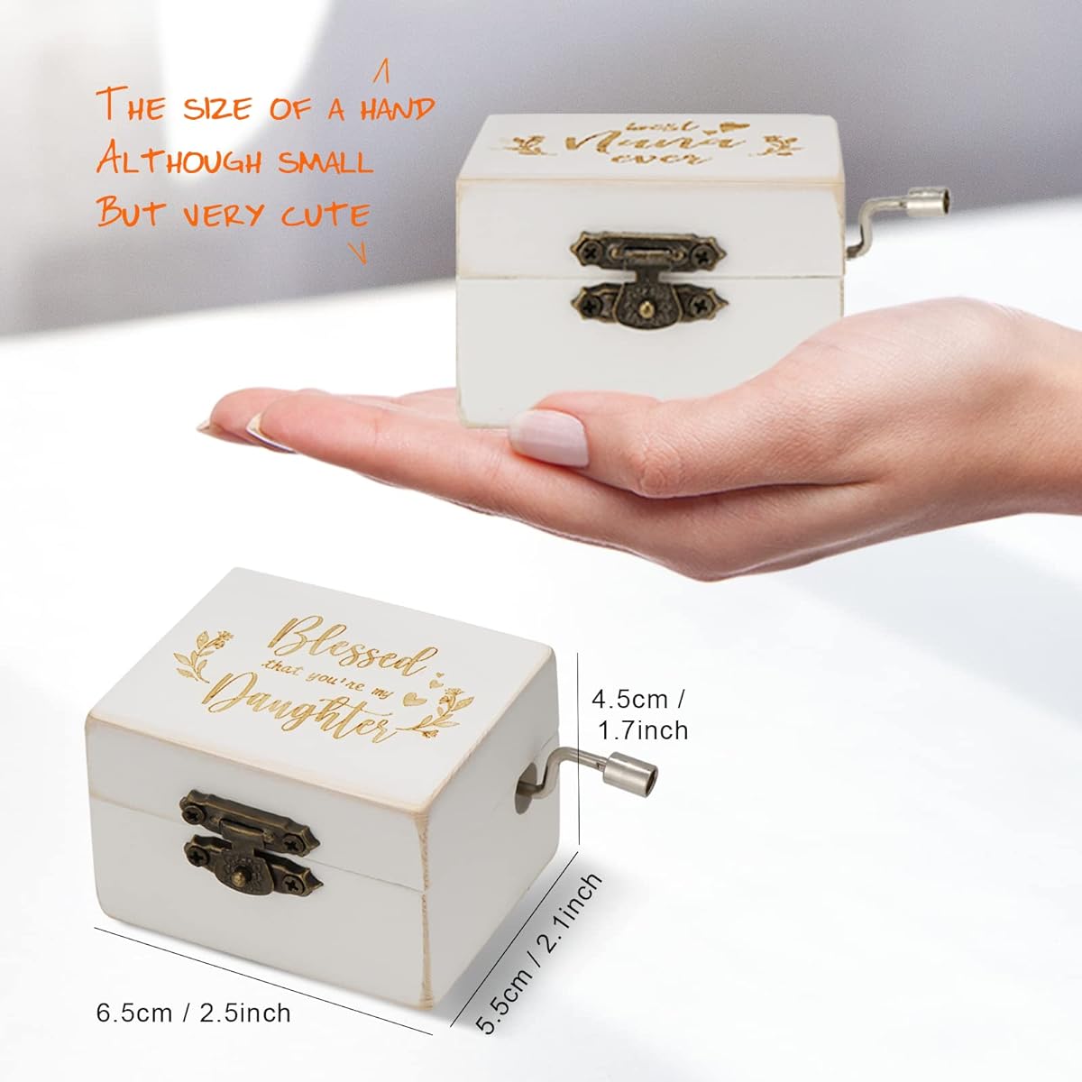 ART-GIFTREE Rustic Music Box Mother's Gift for Daughter Laser Engraved "Blessed That You are My Daughter" Hand-Crank Music Box Christmas Valentine's Day You are My Sunshine Music Box