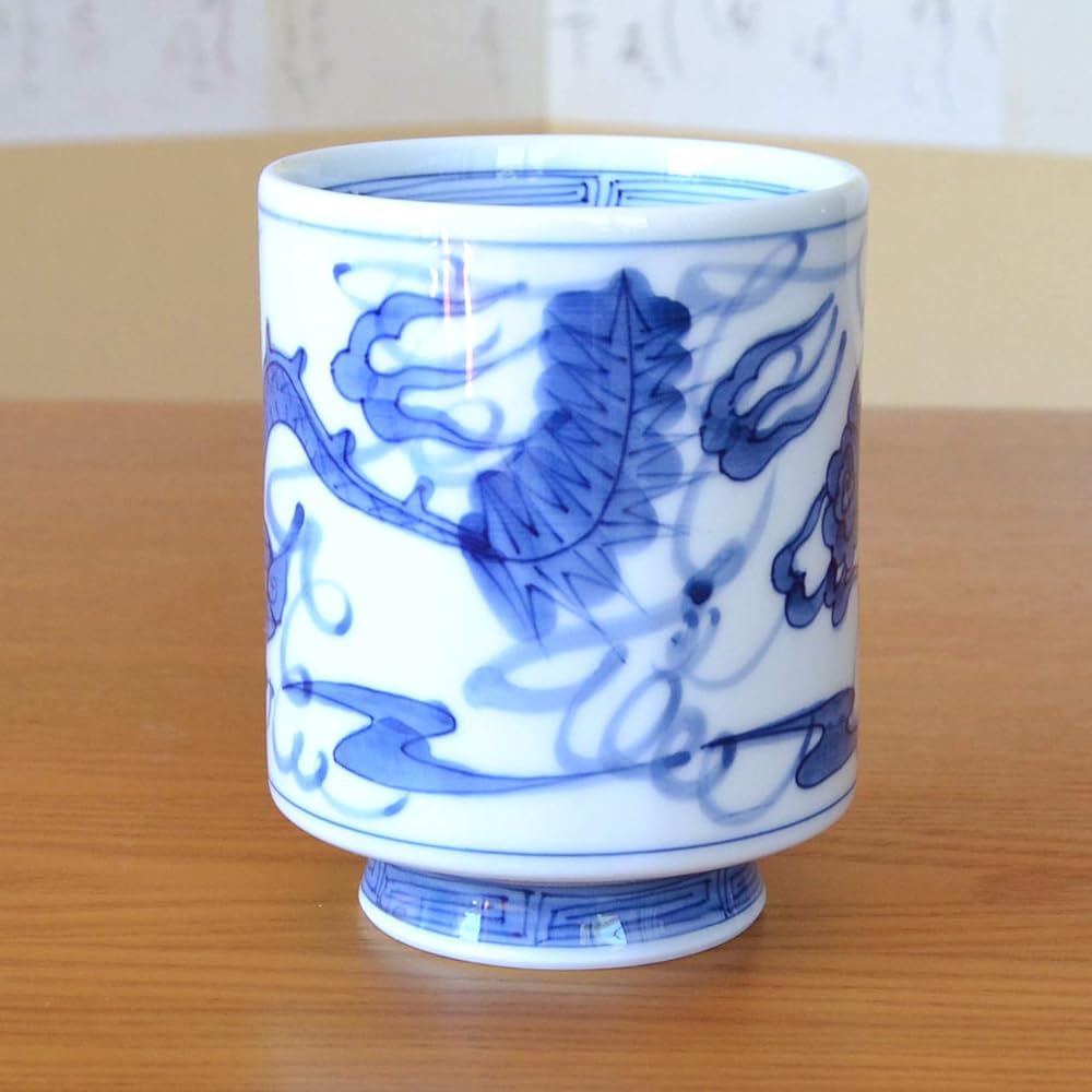 Teacup, Teacup, Extra Large Sushi Teacup, Luxury Arita Ware, Hasami Ware, Handwritten Dragon, Tomiryu, Yumi Tea Bowl, Wooden Box