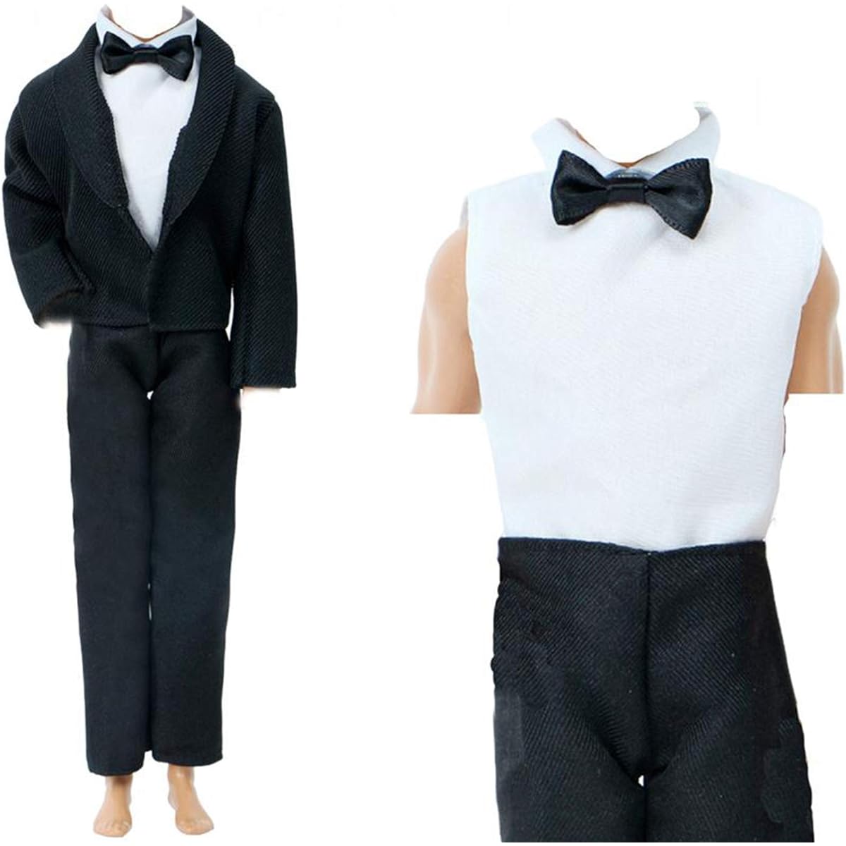 BJDBUS 2 Sets Formal Office Suit Black Coat, White Coat, White Shirt with Bow Black Pants Groom Wedding Tuxedo for 11.5" Boy Doll