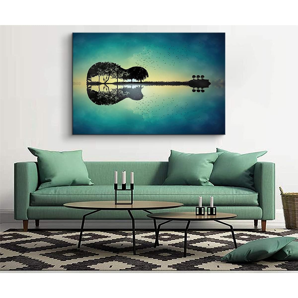 Music Wall Decor Guitar Art Guitar Tree Island Music Wall Art Guitar Wall Art Music Studio Decor Music Art Guitar Art Wall Decor Music Poster for Bedroom Bedroom Bedroom Decor (71.82cm Height x 100.82cm Width)