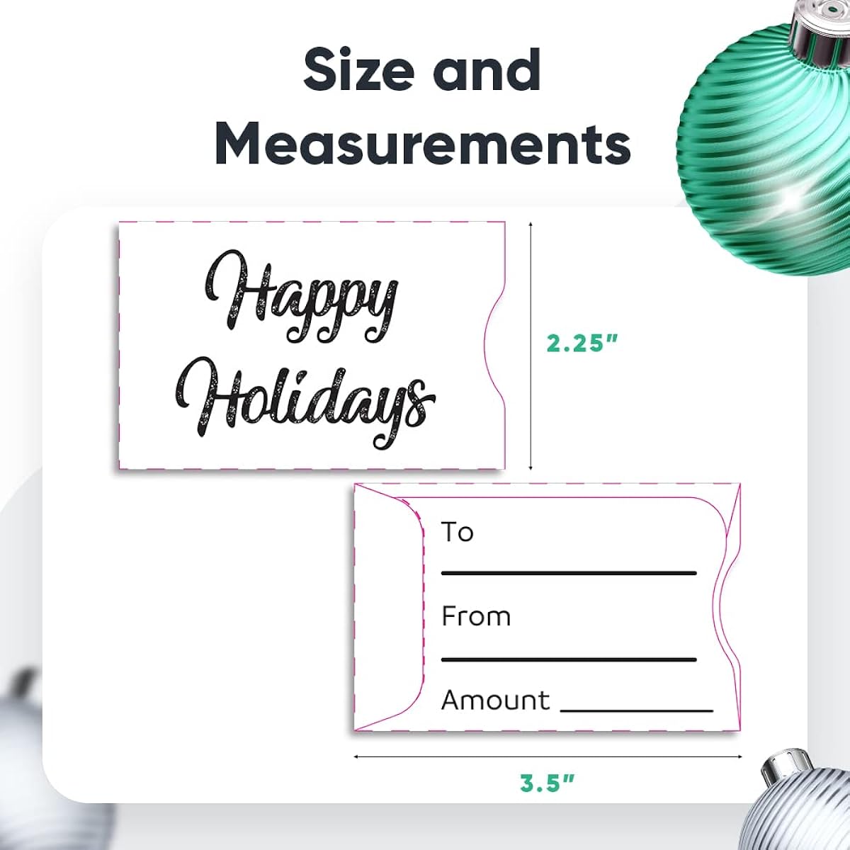 Swipe It Holiday Gift Card Holders, Money Credit Card Size, Paper Gift Card Sleeves, Bulk, Happy Holidays, Christmas Envelopes, White, 25 Pack