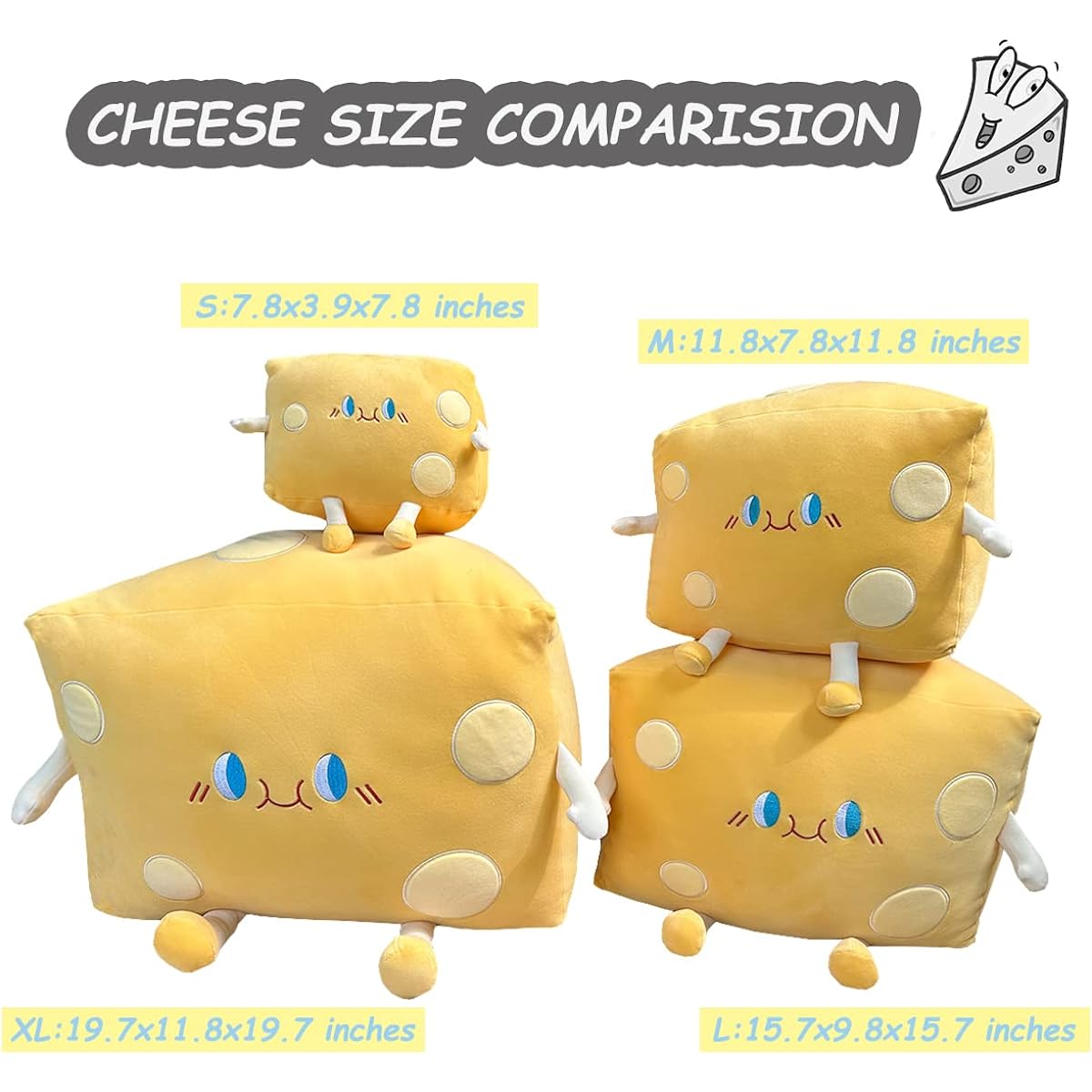 Goylmc Funny Cheese Plush Pillow - Cute Food Bread Cheese Stuffed Animal - Cute Room Decor for Holidays Birthday Kids Boys Girls (XL Cheese)